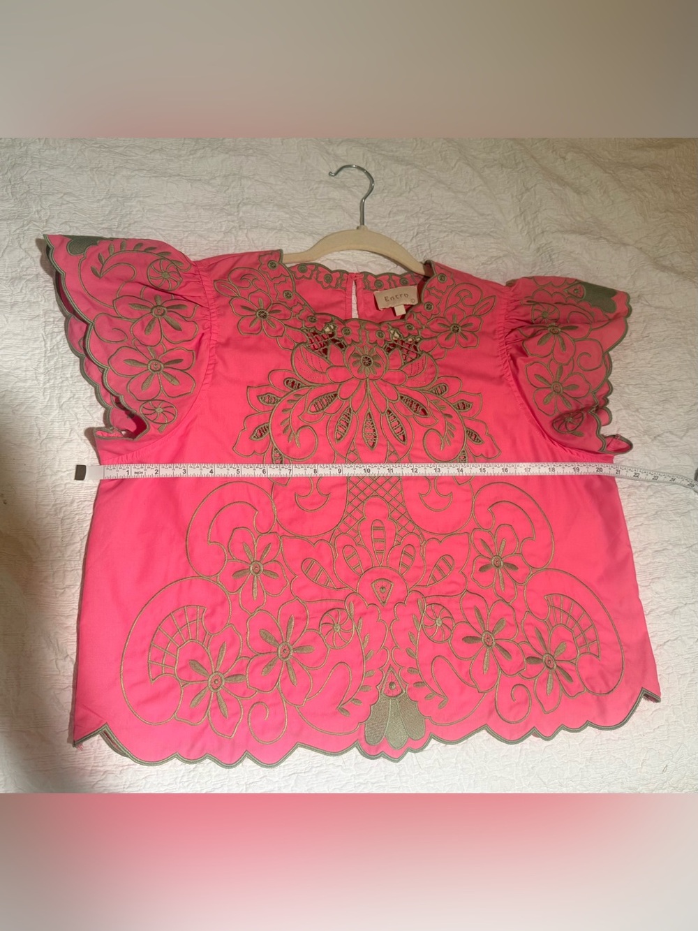 Entro NWOT Embroidered pink and green top - Picture 5 of 9